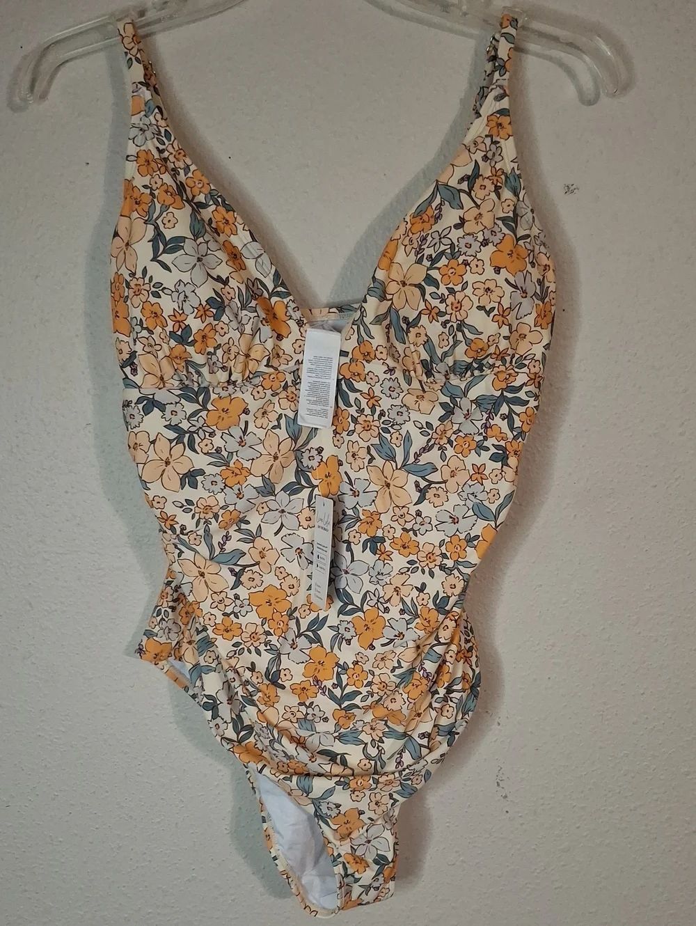 Cupshe Floral One-Piece Swimsuit in Yellow & Cream Size XL NWT
